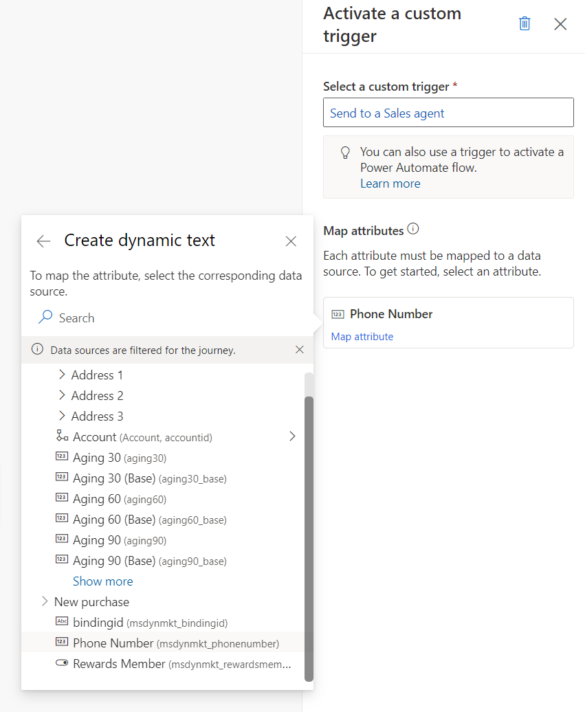 Screenshot of mapping custom triggers with attribute step 1.