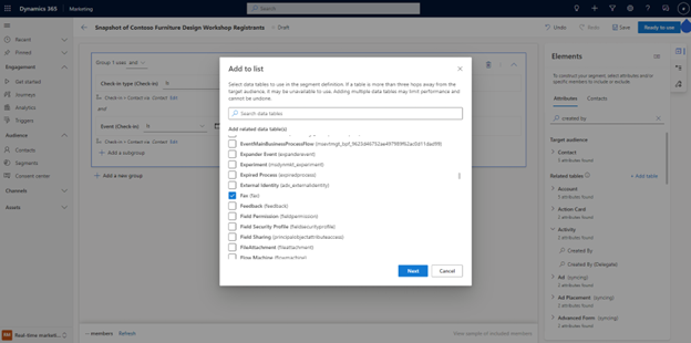 Add table to segment builder