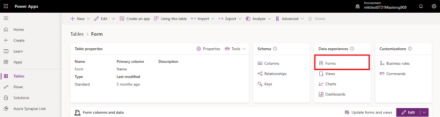 Data experiences -> Forms.