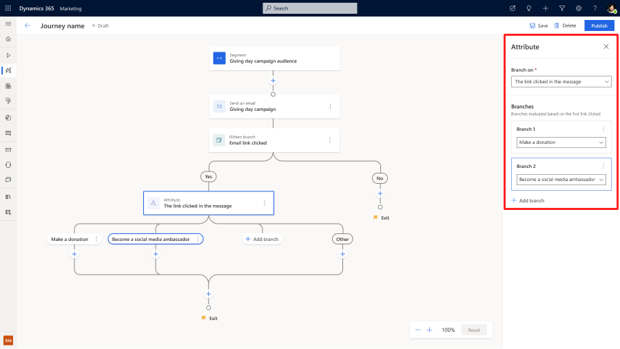 Different links as branching options screenshot.