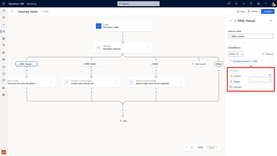 Toggle condition types screenshot.