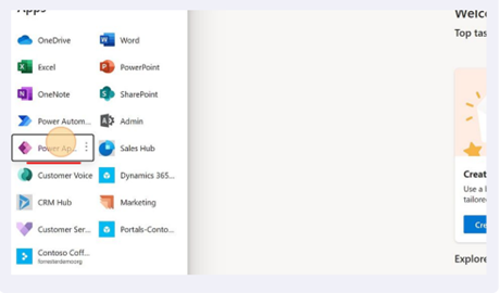 Screenshot of selecting a Power App from dashboard
