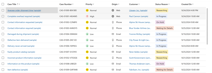 Screenshot of the default case grid at runtime.