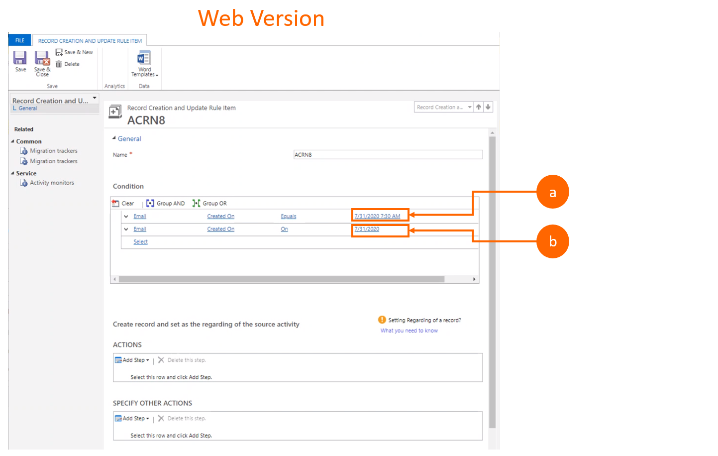 Screenshot of the premigration web client view where DateTime fields are represented by calendar controls.