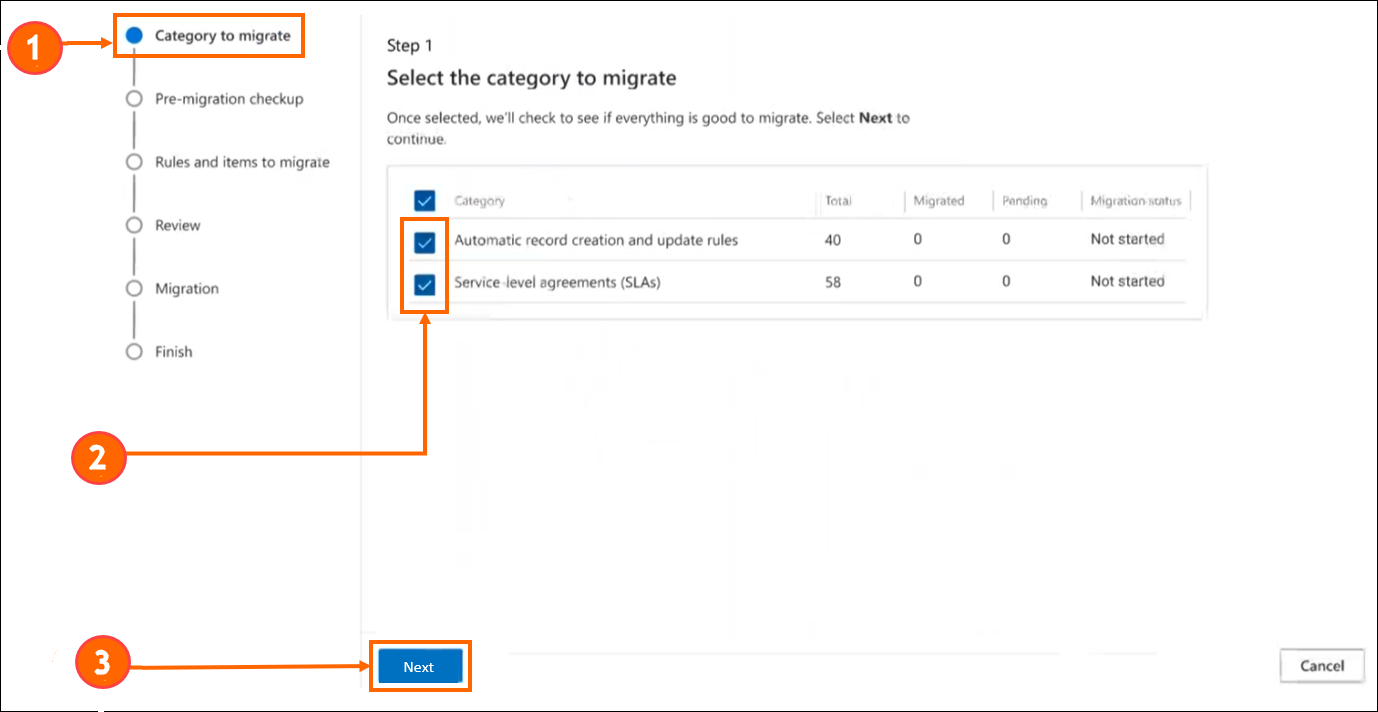 Migration tool for first-time user - Step 1 - Next button.