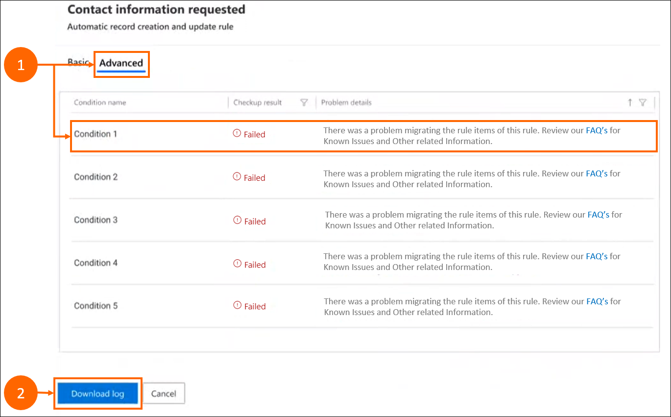 Migration tool - Advanced detail screen for failed rules.