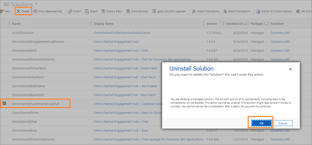 Delete Omnichannel Solution.