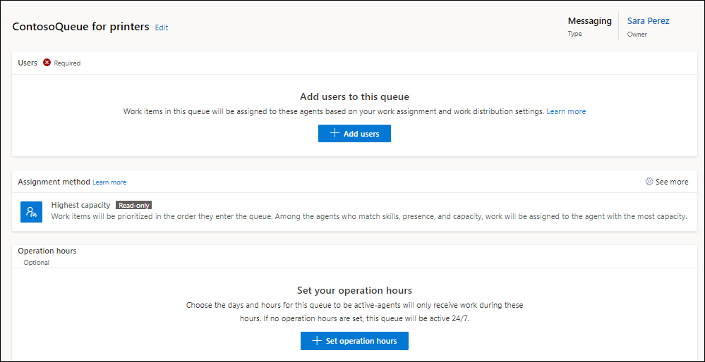 A screenshot of an advanced queue in admin center.