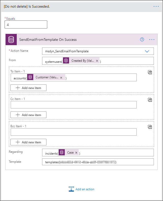 Configured action in Power Automate.