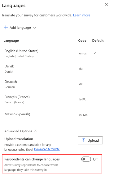 Restrict respondents from changing the survey language.