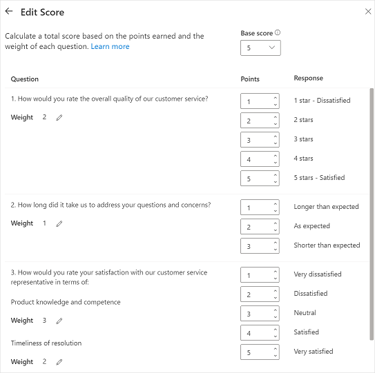 Add base score, weights, and point values.