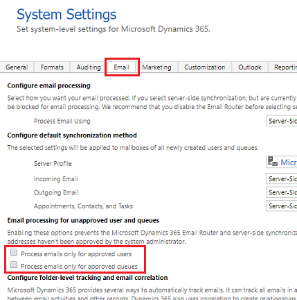 Email processing for unapproved user and queues.