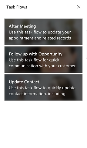 Dynamics 365 for phones and tablets task flows.
