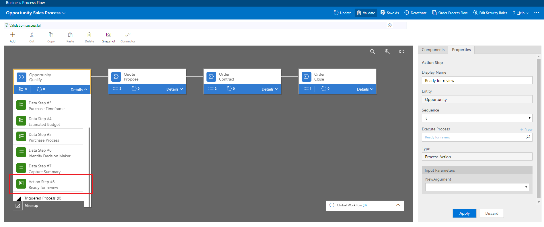 Action added to the opportunity Business Process Flow.