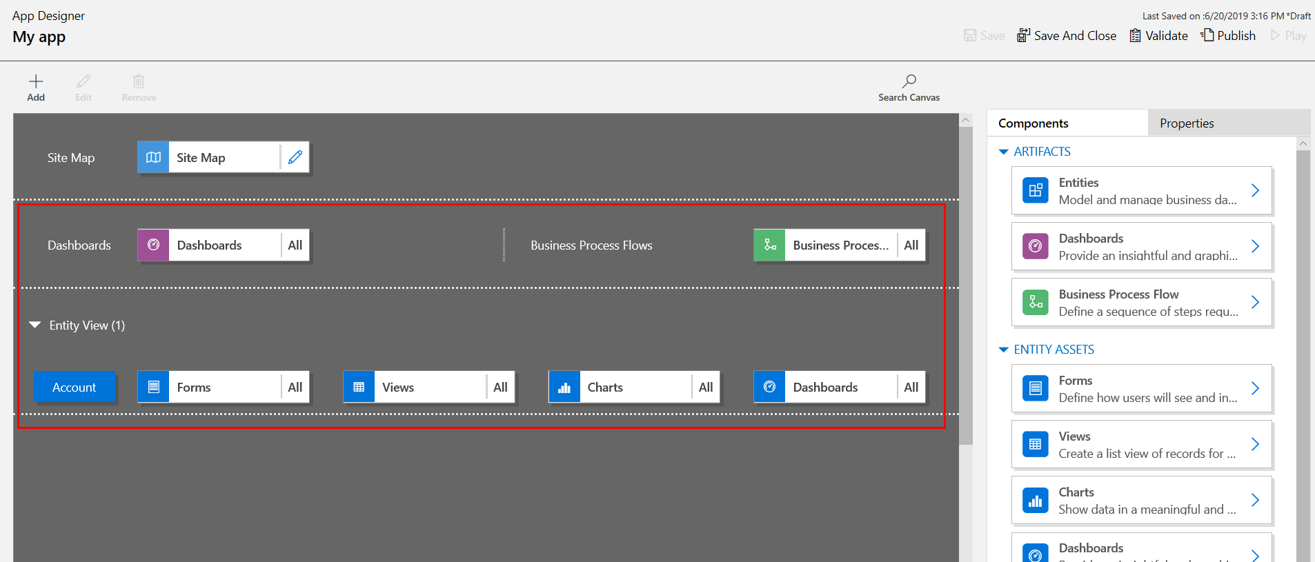 App designer tile-based interface.