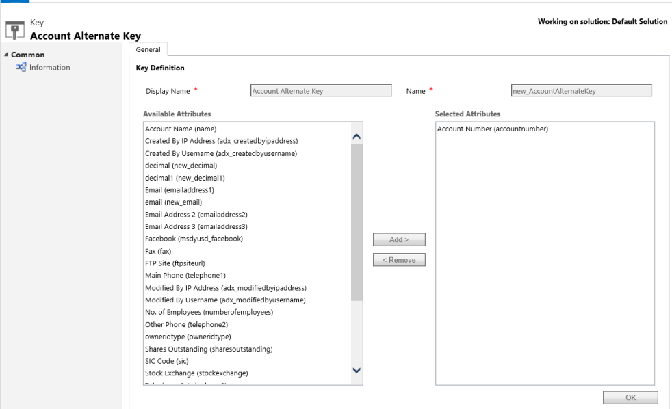 Define alternate key for the account entity.