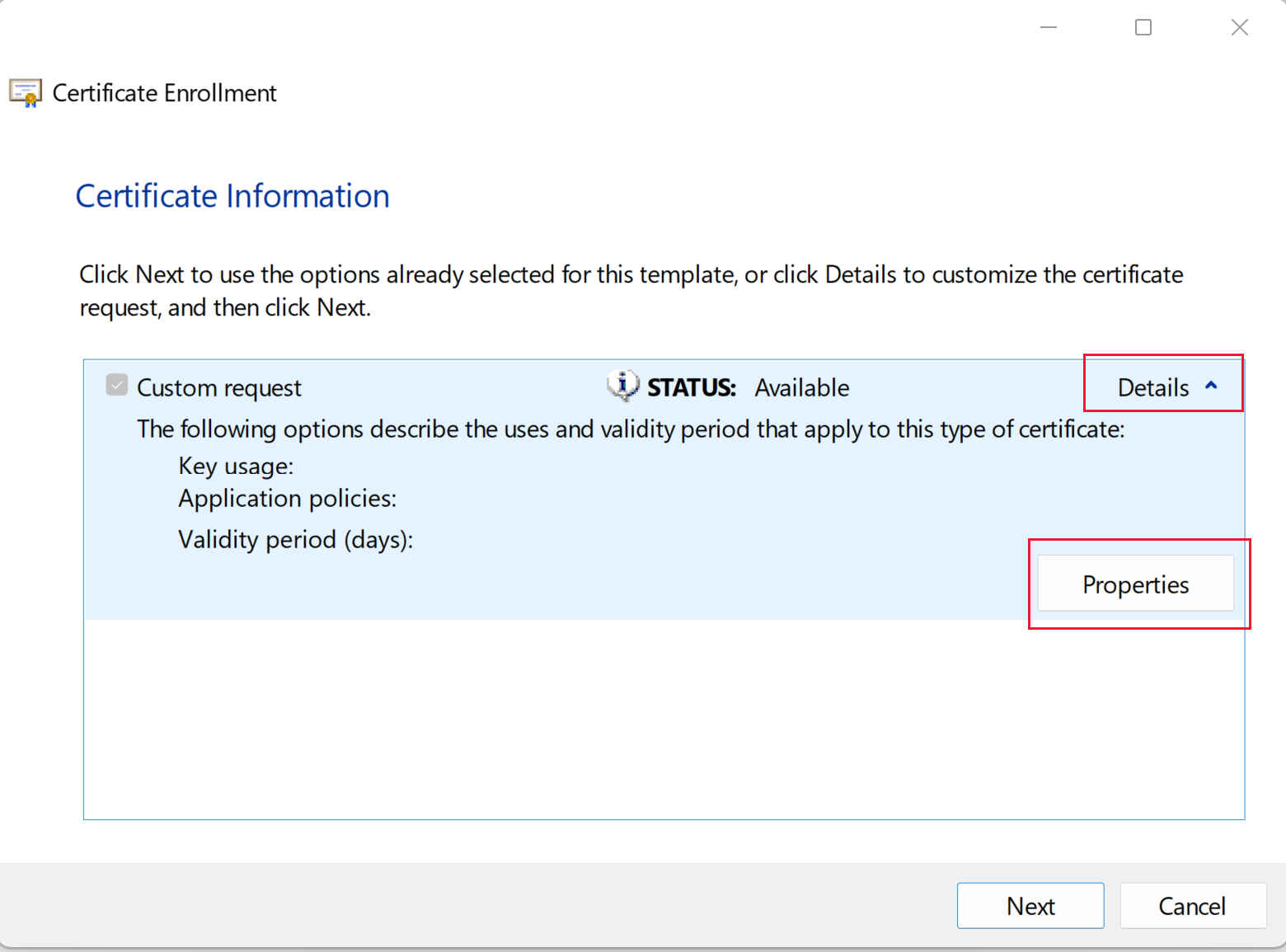 Certificate properties