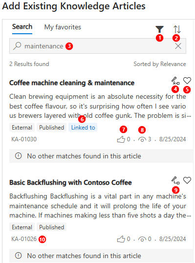 Screenshot that shows a search for a knowledge article.