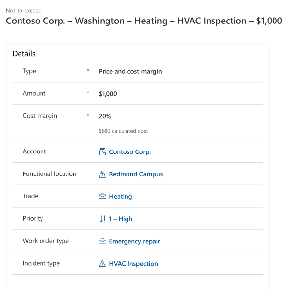 Screenshot of a price and cost margin type NTE record.