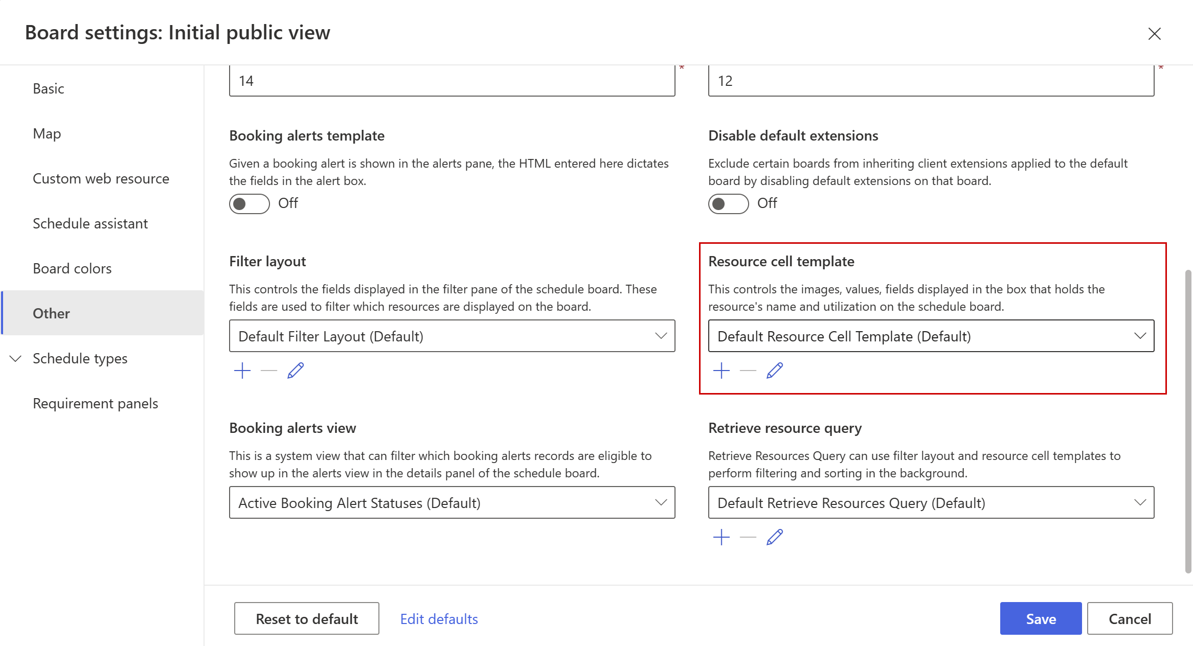 Screenshot of where to edit the resource cell template.