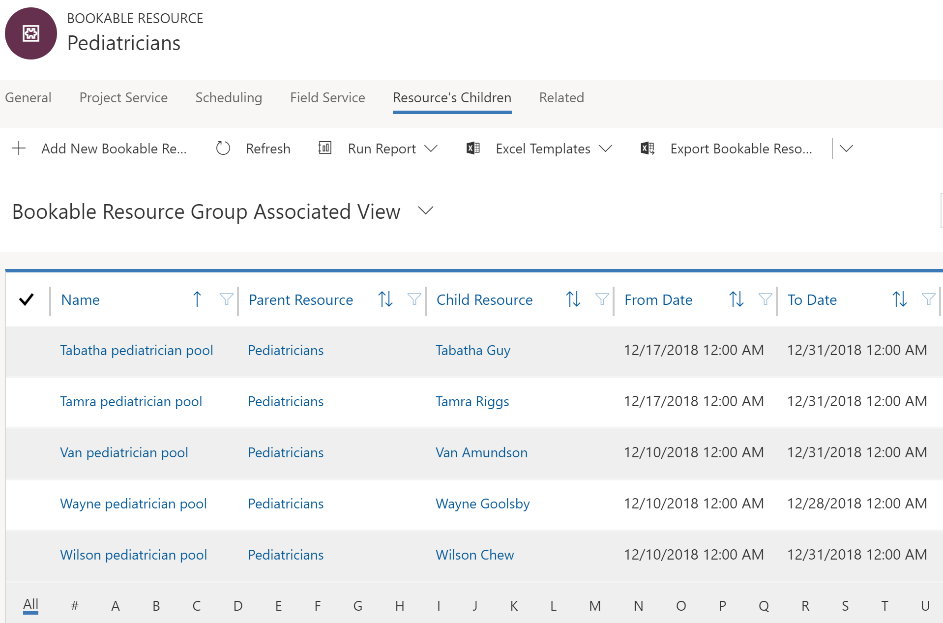 Screenshot of relating pediatricians as children to the parent pediatric pool.