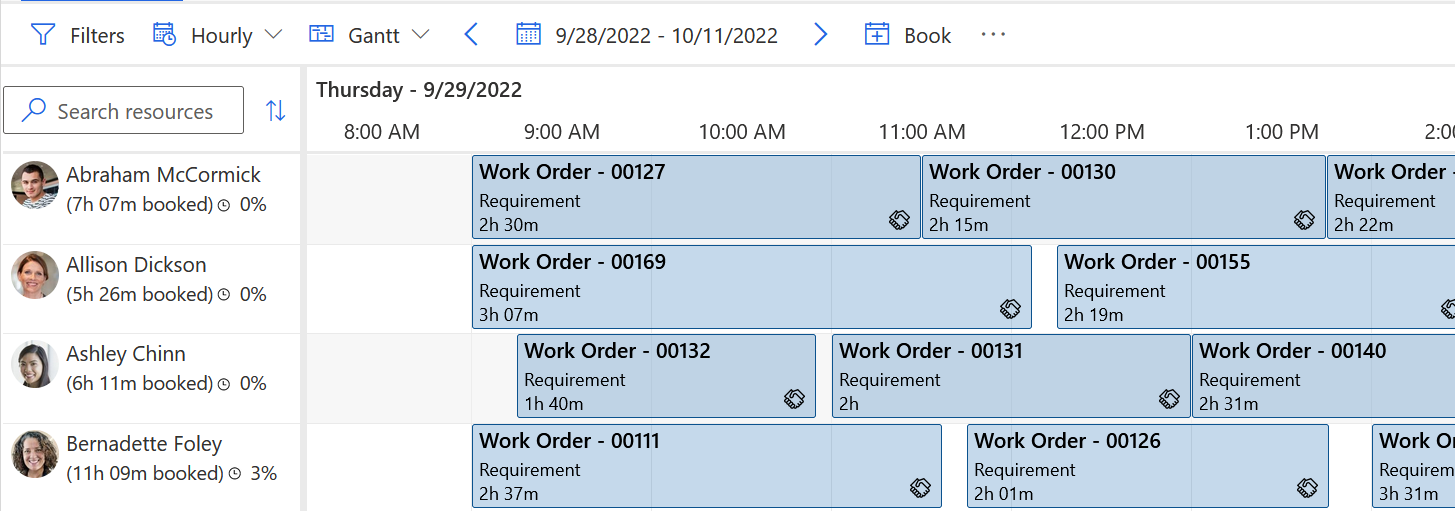 Screenshot of a locked booking in an optimized schedule board.