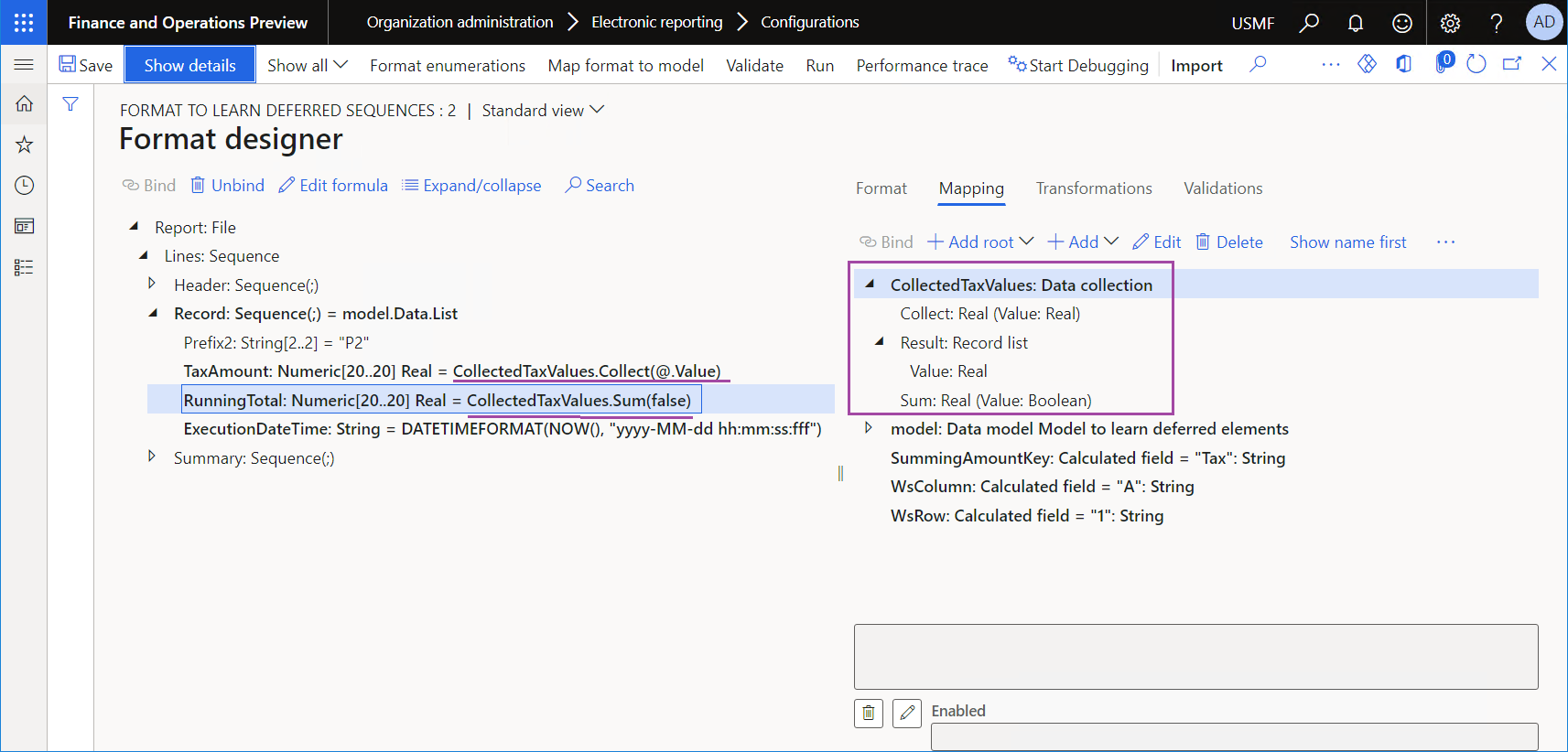 Numeric elements that have updated bindings on the Format designer page