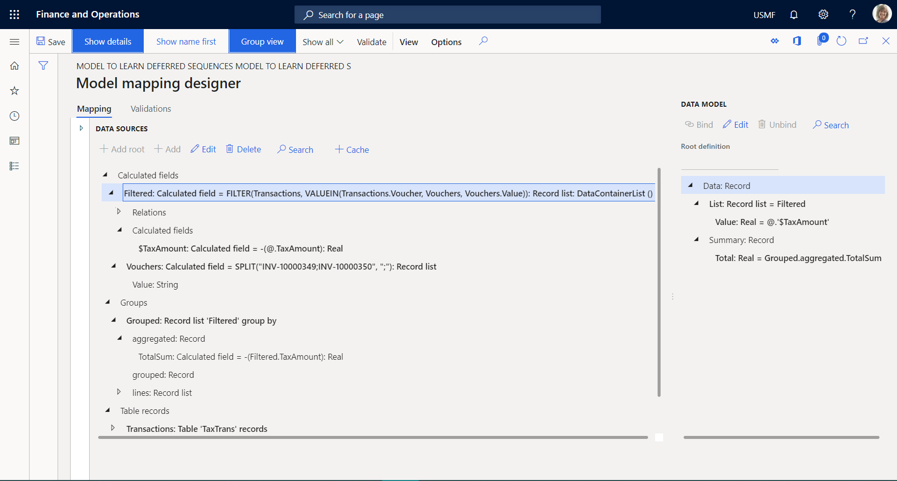 Model mapping designer page.