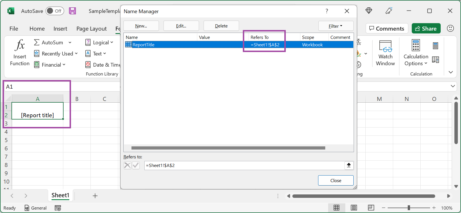 Reviewing the results of merging cells A1 and A2 in the designed Excel workbook in the Excel desktop application.