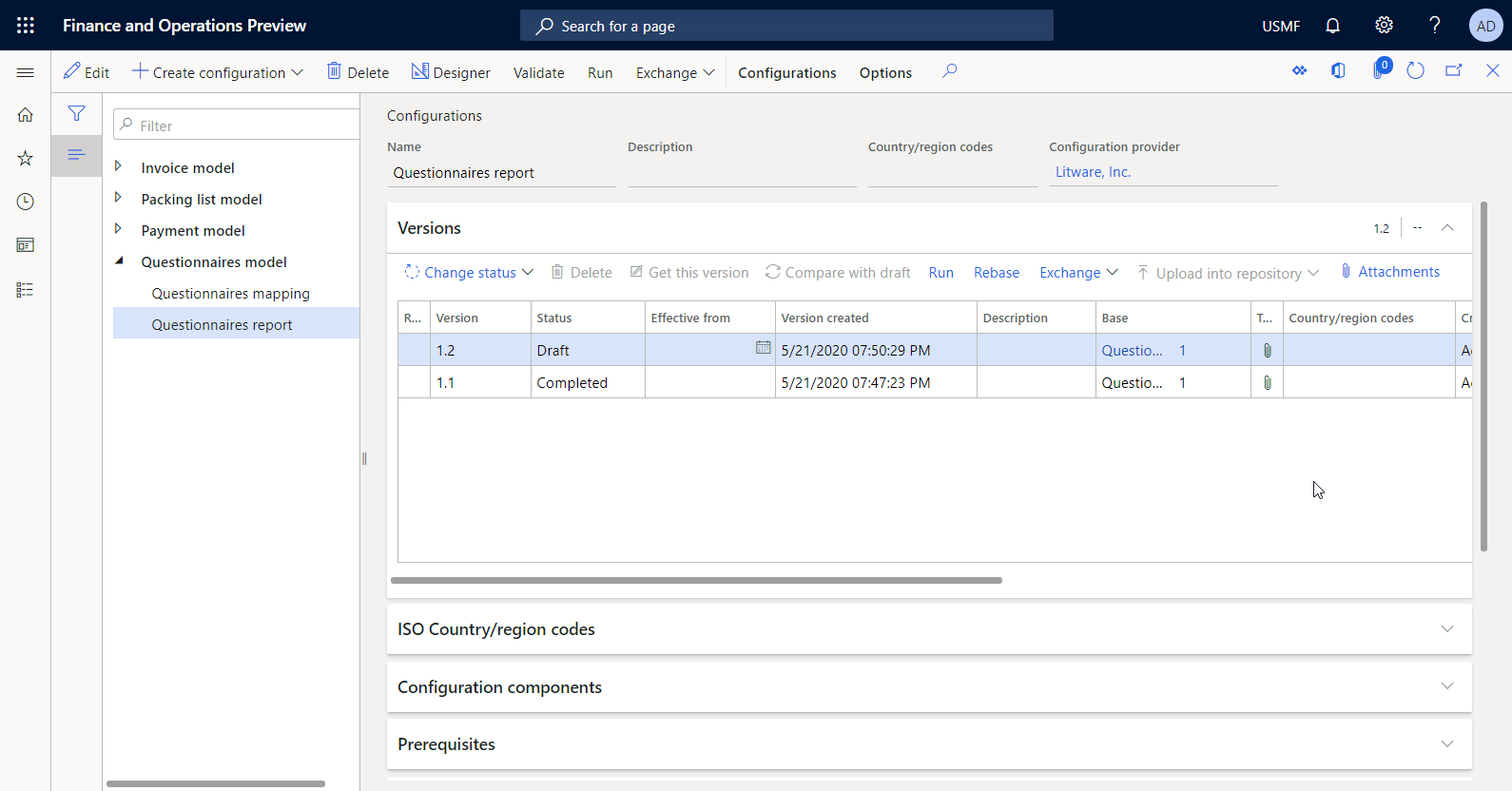 Editable ER configuration on the Configurations page.