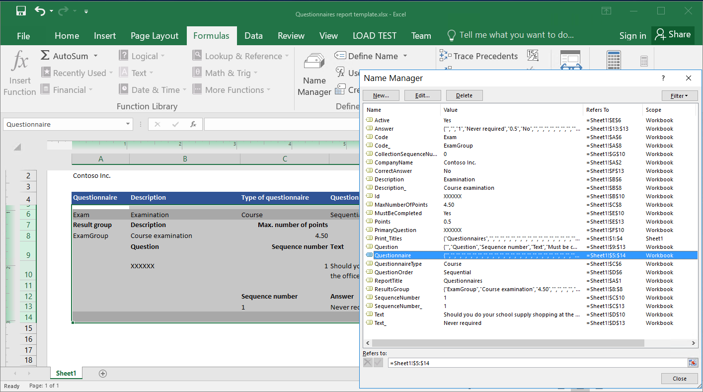 Rows in the Excel template that will be repeated in a generated report for every record of the Record list data sources.