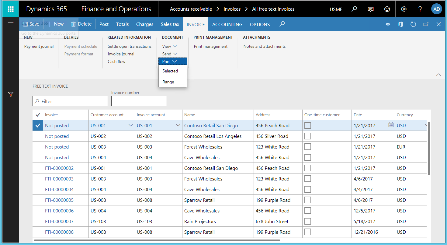 Invoice selection.