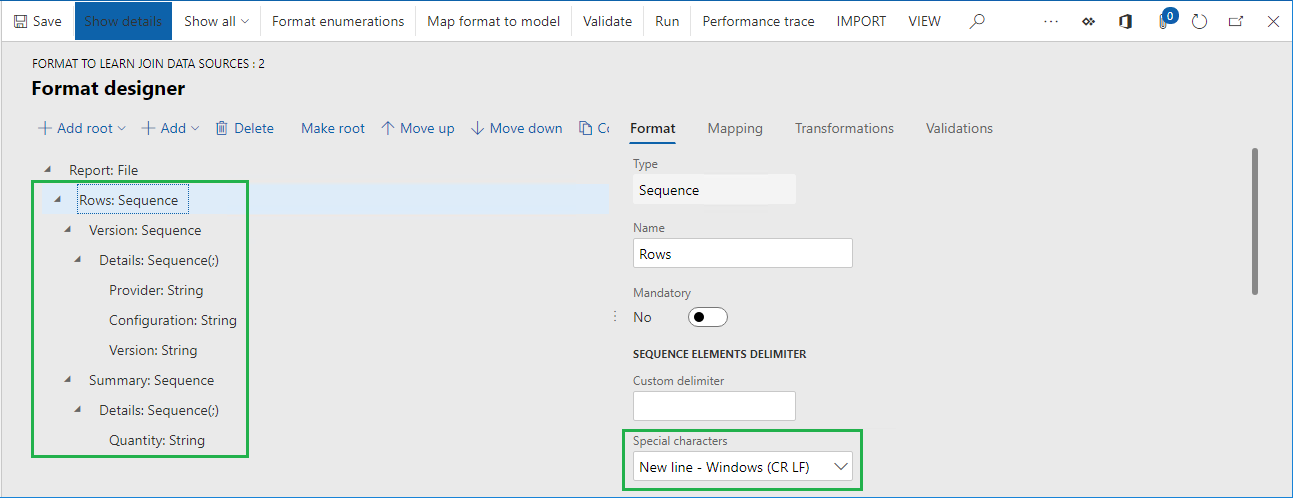 ER format designer page, Format tab.