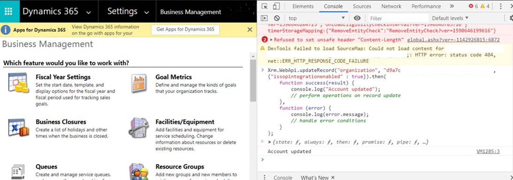 JavaScript code in the browser console.