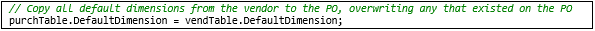 Code used to copy default dimensions from the vendor to the purchase order.