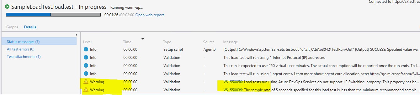 Sample load test status.