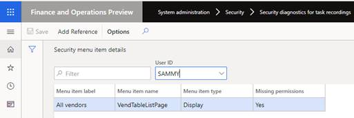 Security menu item details page.