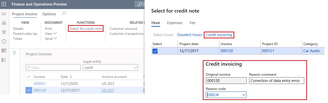 Defining the reference for a project invoice.