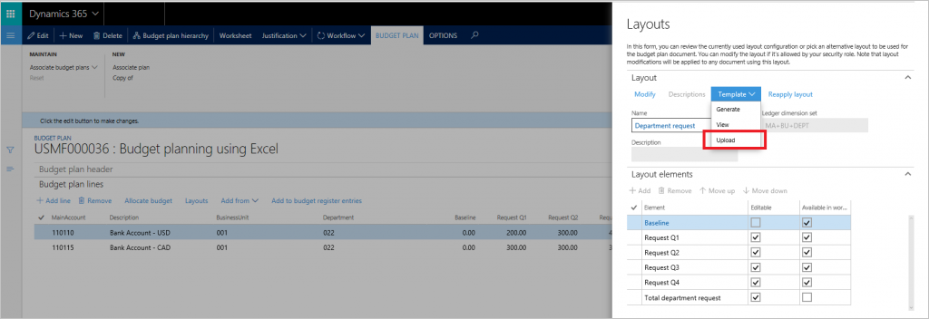 Upload Excel template.