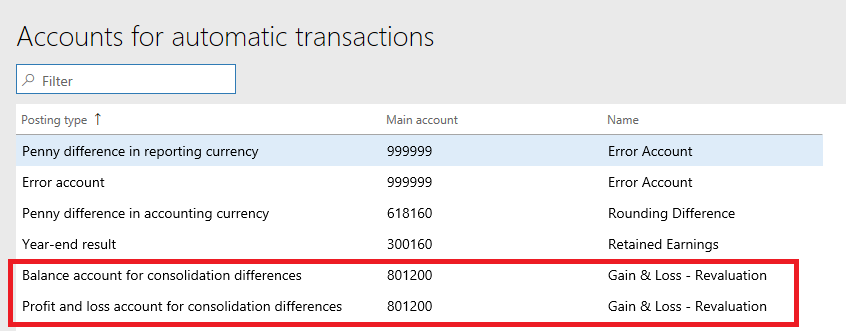 Screenshot of the Accounts for automatic transactions page.