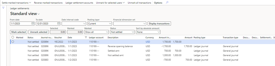 Unsettled transactions.