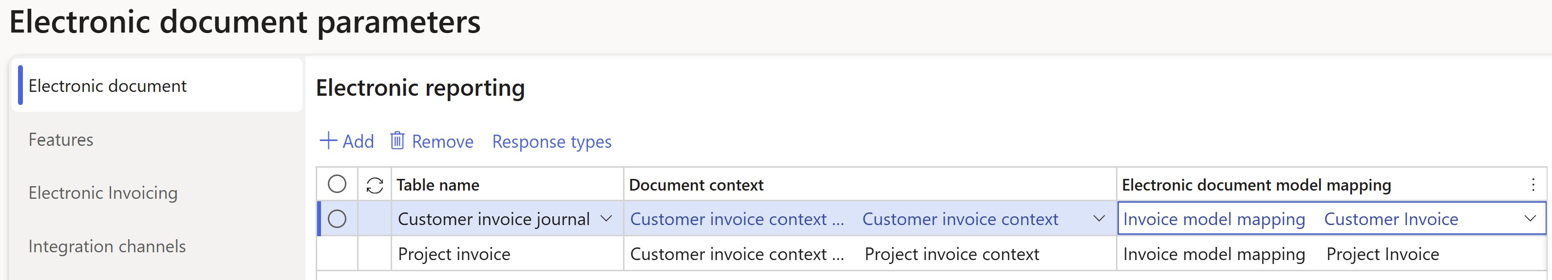 Screenshot of the electronic document parameter configuration for Egypt.