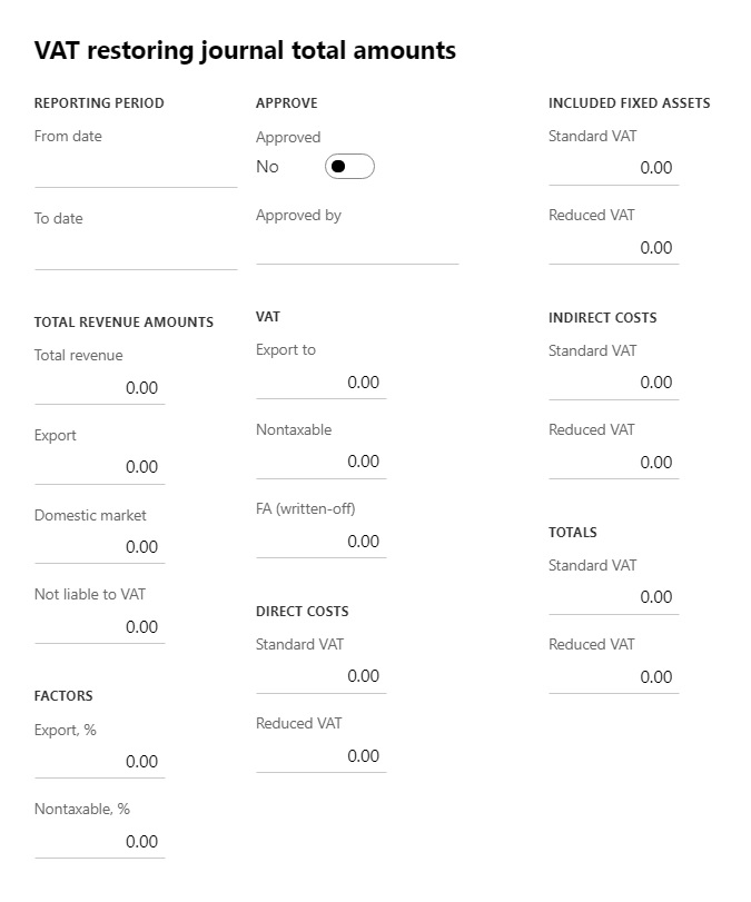 VAT restoring journal total amounts.