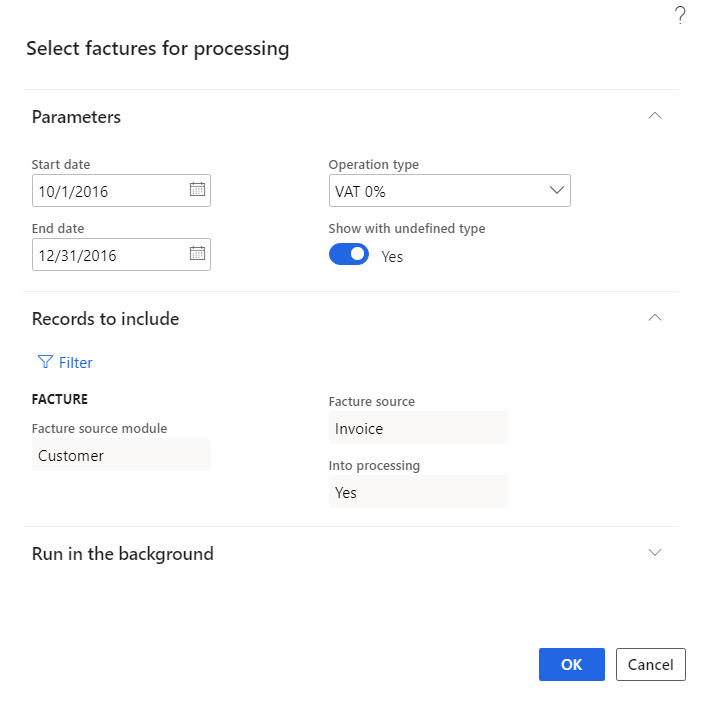 Select factures for processing.