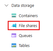 Screenshot that shows File shares on the service menu.