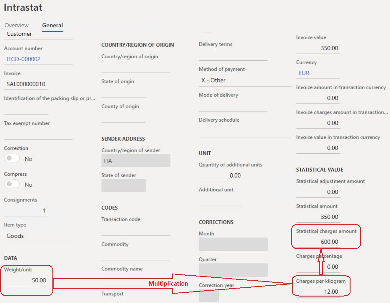 Charges calculation.