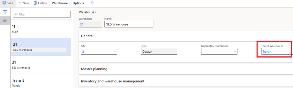 Selecting a transit warehouse.