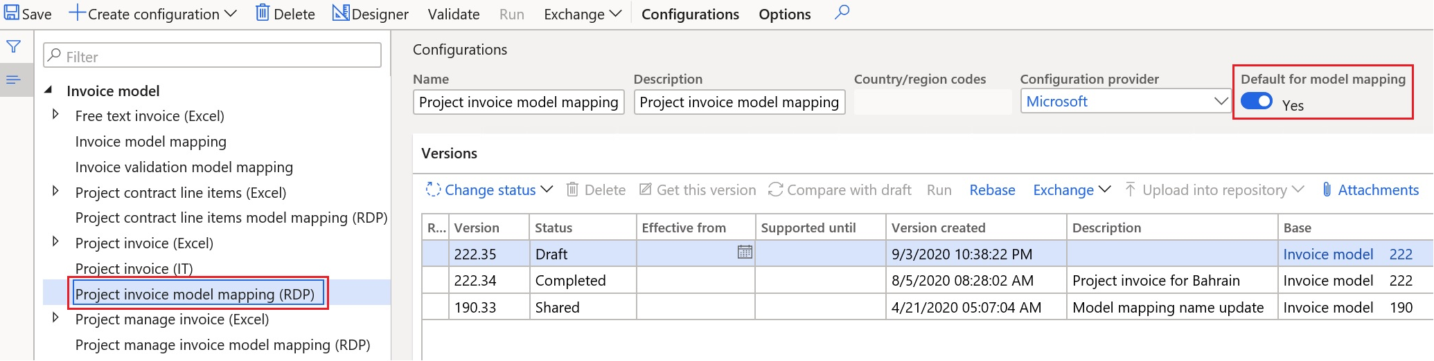 Project invoice model mapping configuration.