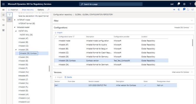 Derived Intrastat Contoso configuration version in the Global repository.