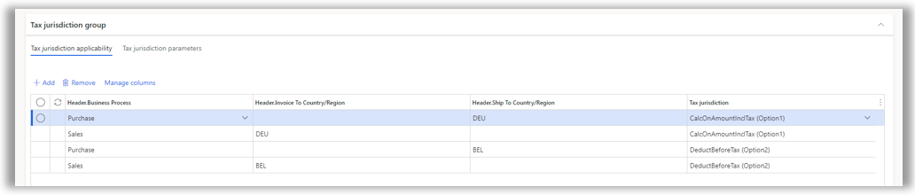 Tax jurisdiction applicability tab on the Tax calculation page.